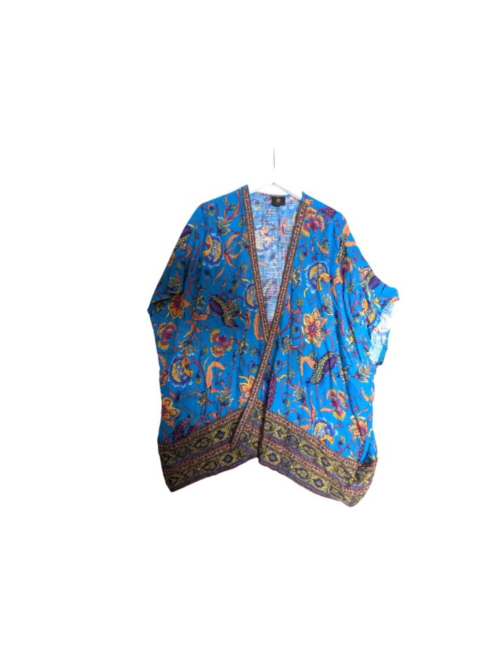 JM Collection Womens Linen Blend Aqua Floral Kimono Cardigan Size S - Picture 15 of 15